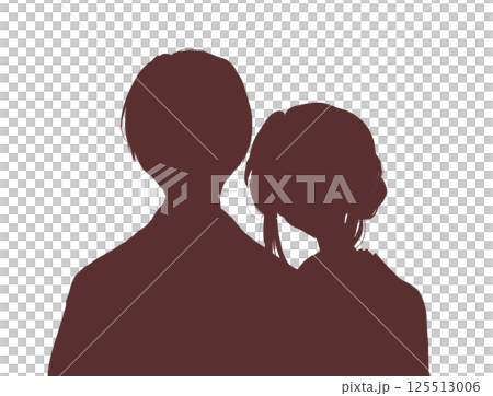寄り添う着物を着た男女 影絵 寄り添う着物を着た男女 影絵 125513006