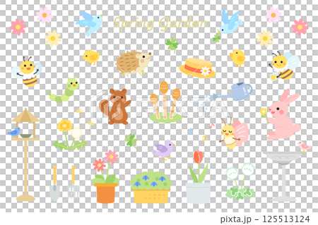 春のイラスト素材セット かわいい 春のイラスト素材セット かわいい 125513124