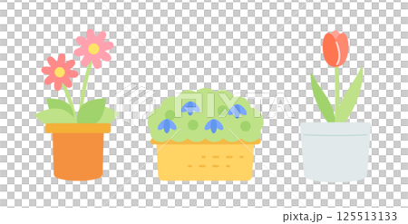 春の鉢植えのイラスト 花 植木鉢 春の鉢植えのイラスト 花 植木鉢 125513133