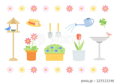 ガーデニングのイラストセット 春 ガーデニングのイラストセット 春 125513146