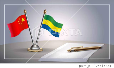 Small national flag of China and Gabon flag Relation, Template Vector Illustration 125513224