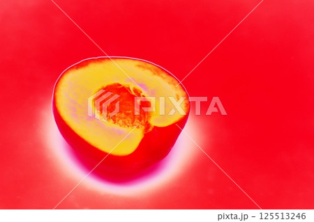Peach. Fresh organic peach isolated on white background. Peach collection. Changed color scheme. 125513246