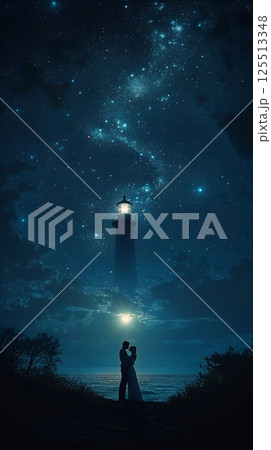 man and a lighthouse on a night sky and a lighthouse 125513348