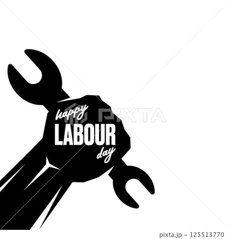Vector silhouette of clenched fist holding wrench isolated on white background. Labour day and international workers day poster, label, greeting card with hand. 1 may logo design template Vector silhouette of clenched fist holding wrench isolated on white background. Labour day and international workers day poster, label, greeting card with hand. 1 may logo design template 125513770