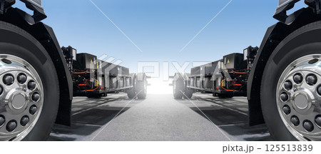 Electric trucks with batteries bottom view Electric trucks with batteries bottom view 125513839