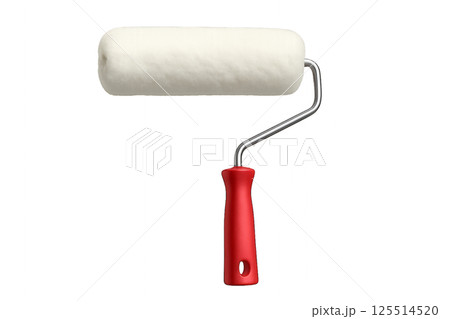 Paint Roller Ready for Home Improvement Projects in a Bright and Clean Setting With a Red Handle 125514520