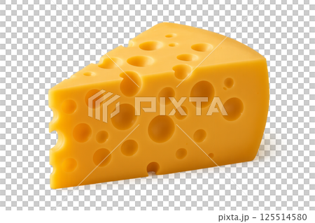 Chunk of Cheese With Holes Sits on a White Background Showing Texture and Color Variations 125514580