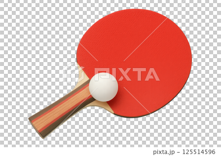 Table Tennis Paddle and Ball on a Plain Surface Ready for a Match During Indoor Sports Activity 125514596