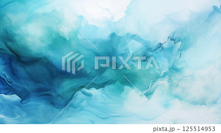 Abstract Blue and Green Watercolor Painting with Ocean-Inspired Hues Abstract Blue and Green Watercolor Painting with Ocean-Inspired Hues 125514953