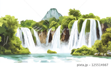 Kravica Waterfalls. Kravica Waterfalls hand drawn watercolor illustration 125514987