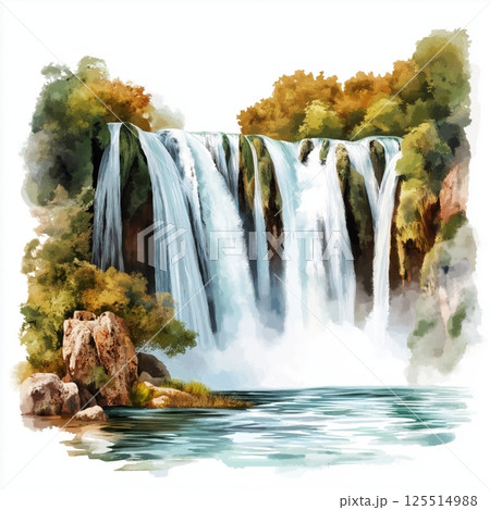 Kravica Waterfalls. Kravica Waterfalls hand drawn watercolor illustration 125514988