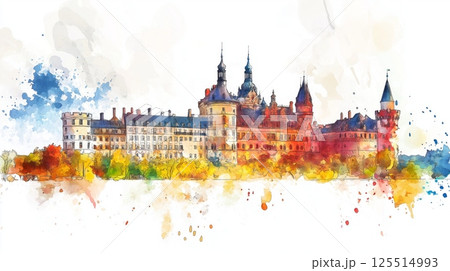 Kronborg Castle. Kronborg Castle hand drawn watercolor illustration 125514993