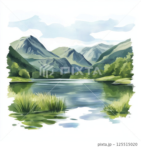 Lake District National Park. Lake District National Park hand drawn watercolor illustration Lake District National Park. Lake District National Park hand drawn watercolor illustration 125515020