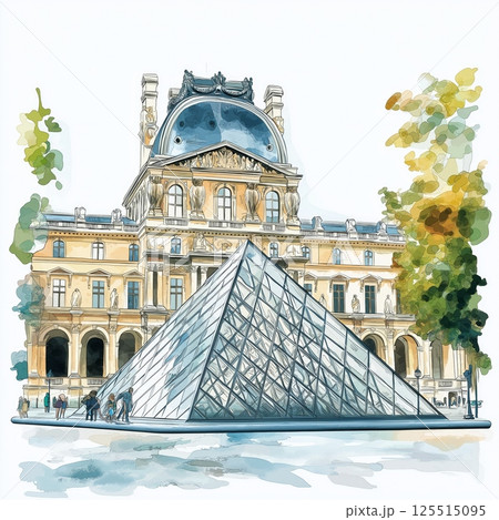 Louvre Museum. Louvre Museum hand drawn watercolor illustration Louvre Museum. Louvre Museum hand drawn watercolor illustration 125515095