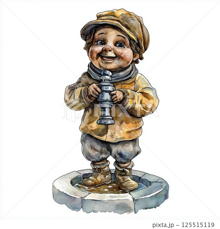 Manneken Pis. Manneken Pis hand drawn watercolor illustration Manneken Pis. Manneken Pis hand drawn watercolor illustration 125515119