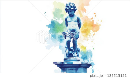 Manneken Pis. Manneken Pis hand drawn watercolor illustration Manneken Pis. Manneken Pis hand drawn watercolor illustration 125515121