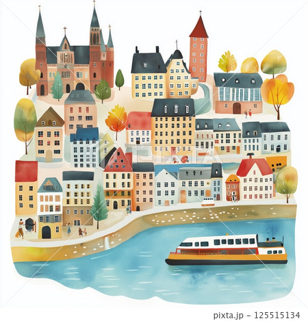 Miniatur Wunderland. Miniatur Wunderland hand drawn watercolor illustration 125515134