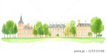 Palace of Versailles. Palace of Versailles hand drawn watercolor illustration 125515189