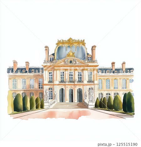 Palace of Versailles. Palace of Versailles hand drawn watercolor illustration 125515190