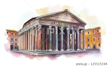 Pantheon. Pantheon hand drawn watercolor illustration 125515194