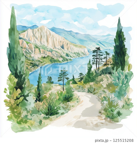 Pelister National Park. Pelister National Park hand drawn watercolor illustration Pelister National Park. Pelister National Park hand drawn watercolor illustration 125515208