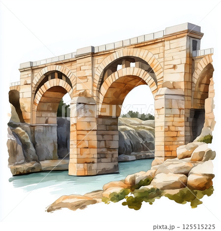 Pont du Gard. Pont du Gard hand drawn watercolor illustration 125515225
