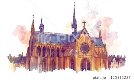 Sainte-Chapelle. Sainte-Chapelle hand drawn watercolor illustration 125515287
