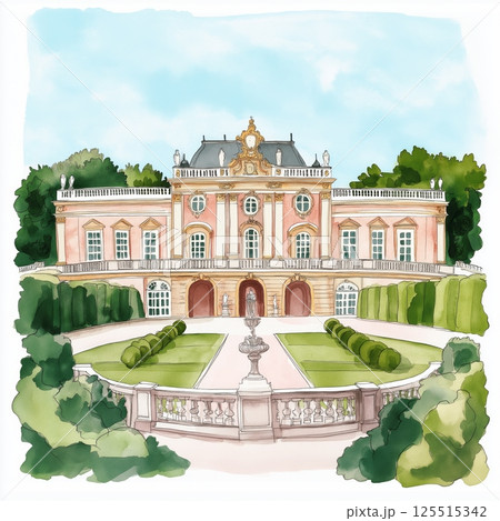 Schonbrunn Palace. Schonbrunn Palace hand drawn watercolor illustration 125515342