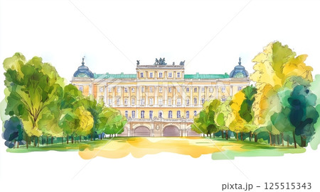 Schonbrunn Palace. Schonbrunn Palace hand drawn watercolor illustration Schonbrunn Palace. Schonbrunn Palace hand drawn watercolor illustration 125515343