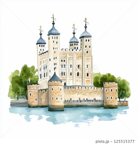 Tower of London. Tower of London hand drawn watercolor illustration 125515377