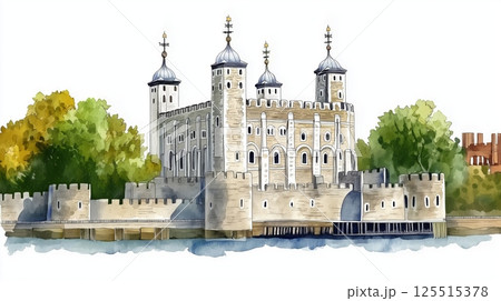 Tower of London. Tower of London hand drawn watercolor illustration 125515378