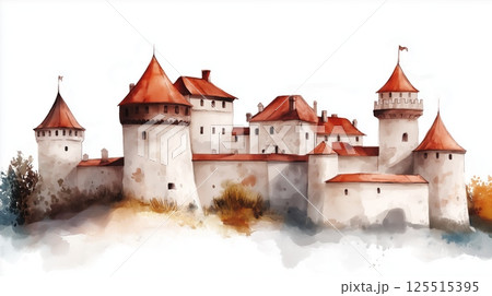 Turaida Castle. Turaida Castle hand drawn watercolor illustration 125515395