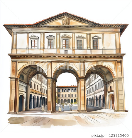 Uffizi Gallery. Uffizi Gallery hand drawn watercolor illustration Uffizi Gallery. Uffizi Gallery hand drawn watercolor illustration 125515400