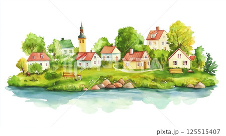 Saaremaa Island. Saaremaa Island hand drawn watercolor illustration 125515407