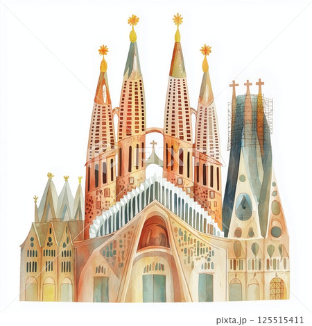 Sagrada Familia. Sagrada Familia hand drawn watercolor illustration Sagrada Familia. Sagrada Familia hand drawn watercolor illustration 125515411
