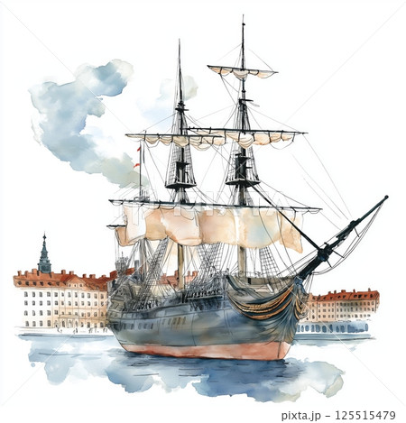 Vasa Museum. Vasa Museum hand drawn watercolor illustration Vasa Museum. Vasa Museum hand drawn watercolor illustration 125515479
