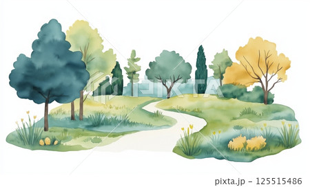 Vrelo Bosne park. Vrelo Bosne park hand drawn watercolor illustration 125515486