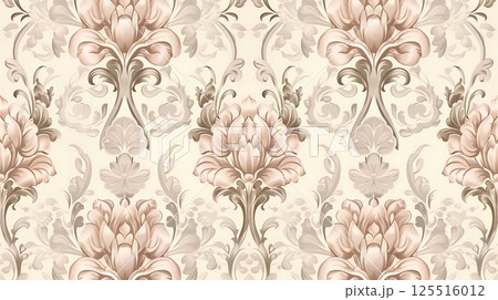 Floral wallpaper with a flowery design. The wallpaper is white and has a pink hue. The flowers are arranged in a way that they look like they are blooming 125516012