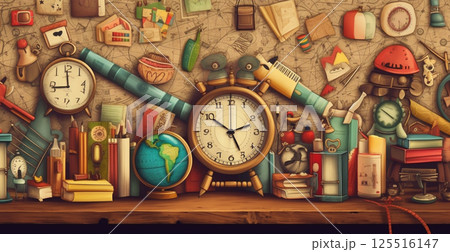 Panoramic school background, concept study knowledge learning - AI generated image 125516147