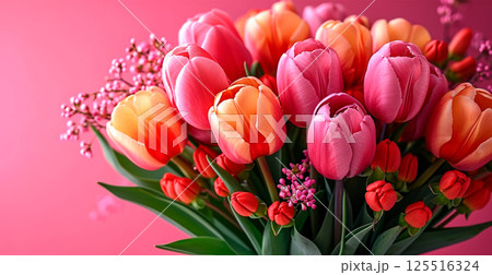 Bright floral bouquet of tulips, festive mood - AI Generated Image 125516324
