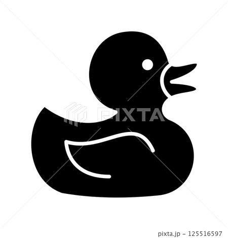 Black silhouette of a rubber duck icon on a white background. 125516597