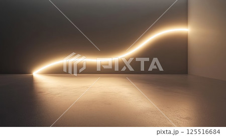 Long, curved line of light is on the floor. The floor is made of concrete 125516684