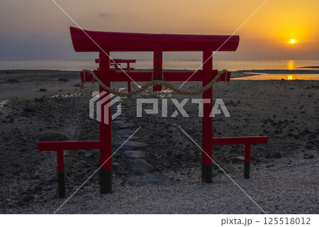 朝日が昇る大魚神社の海中鳥居 125518012