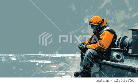 The Able Seaman takes a moment to catch his breath as he finishes a long day of general deck work his hardworking spirit evident in the sweat on his brow 125518750