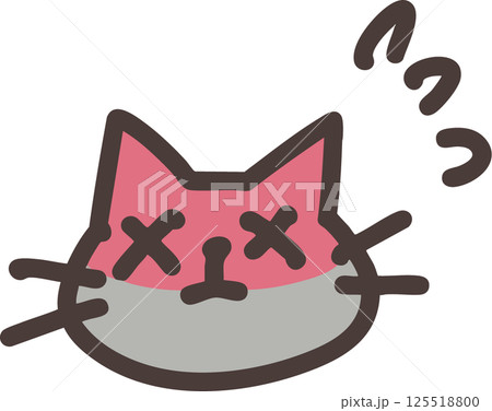 熱中症に悩まされる可愛い猫のコミカルなイラスト 125518800
