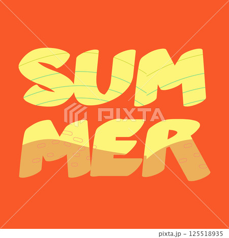 Text Summer in abstract figure colored Orange background. Poster design, flyer. Vector illustration. Text Summer in abstract figure colored Orange background. Poster design, flyer. Vector illustration. 125518935