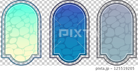 Antique sea surface and underwater ocean frame illustration set 125519205