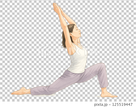 三日月のポーズ｜水彩タッチのヨガポーズ女性イラスト｜健康・リラクゼーション素材 125519447