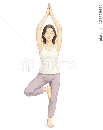 木のポーズ|水彩タッチのヨガポーズ女性イラスト|健康・リラクゼーション素材 木のポーズ|水彩タッチのヨガポーズ女性イラスト|健康・リラクゼーション素材 125519449