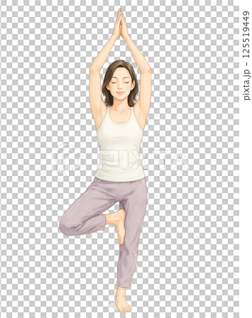 木のポーズ|水彩タッチのヨガポーズ女性イラスト|健康・リラクゼーション素材 木のポーズ|水彩タッチのヨガポーズ女性イラスト|健康・リラクゼーション素材 125519449